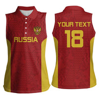 Custom Russia Football Women Sleeveless Polo Shirt Nashi Parni Khokhloma Style - Red - Wonder Print Shop