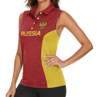 Custom Russia Football Women Sleeveless Polo Shirt Nashi Parni Khokhloma Style - Red - Wonder Print Shop