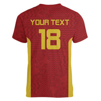 Custom Russia Football Women V-Neck T-Shirt Nashi Parni Khokhloma Style - Red - Wonder Print Shop