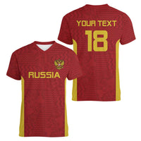 Custom Russia Football Women V-Neck T-Shirt Nashi Parni Khokhloma Style - Red - Wonder Print Shop