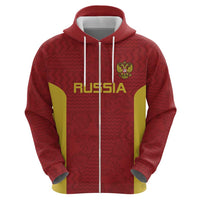 Custom Russia Football Zip Hoodie Nashi Parni Khokhloma Style - Red - Wonder Print Shop