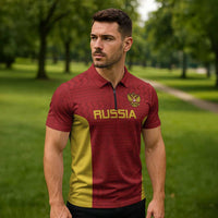 Custom Russia Football Zipper Polo Shirt Nashi Parni Khokhloma Style - Red - Wonder Print Shop