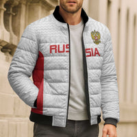 Custom Russia Football Bomber Puffer Jacket Nashi Parni Khokhloma Style - White - Wonder Print Shop