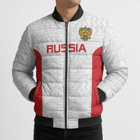 Custom Russia Football Bomber Puffer Jacket Nashi Parni Khokhloma Style - White - Wonder Print Shop