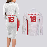 Custom Russia Football Couples Matching Long Sleeve Bodycon Dress and Long Sleeve Button Shirt Nashi Parni Khokhloma Style - White - Wonder Print Shop
