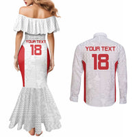 Custom Russia Football Couples Matching Mermaid Dress and Long Sleeve Button Shirt Nashi Parni Khokhloma Style - White - Wonder Print Shop
