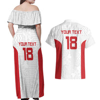 Custom Russia Football Couples Matching Off Shoulder Maxi Dress and Hawaiian Shirt Nashi Parni Khokhloma Style - White - Wonder Print Shop