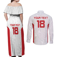 Custom Russia Football Couples Matching Off Shoulder Maxi Dress and Long Sleeve Button Shirt Nashi Parni Khokhloma Style - White - Wonder Print Shop