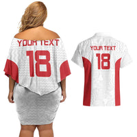 Custom Russia Football Couples Matching Off Shoulder Short Dress and Hawaiian Shirt Nashi Parni Khokhloma Style - White - Wonder Print Shop