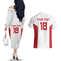 Custom Russia Football Couples Matching Off The Shoulder Long Sleeve Dress and Hawaiian Shirt Nashi Parni Khokhloma Style - White - Wonder Print Shop