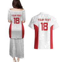 Custom Russia Football Couples Matching Puletasi and Hawaiian Shirt Nashi Parni Khokhloma Style - White - Wonder Print Shop