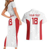 Custom Russia Football Couples Matching Short Sleeve Bodycon Dress and Hawaiian Shirt Nashi Parni Khokhloma Style - White - Wonder Print Shop