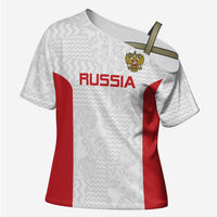 Custom Russia Football Cross Shoulder Shirt Nashi Parni Khokhloma Style - White - Wonder Print Shop