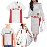 Custom Russia Football Family Matching Off The Shoulder Long Sleeve Dress and Hawaiian Shirt Nashi Parni Khokhloma Style - White - Wonder Print Shop