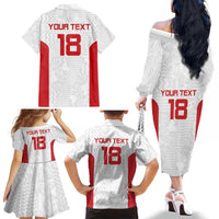 Custom Russia Football Family Matching Off The Shoulder Long Sleeve Dress and Hawaiian Shirt Nashi Parni Khokhloma Style - White - Wonder Print Shop