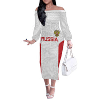 Custom Russia Football Family Matching Off The Shoulder Long Sleeve Dress and Hawaiian Shirt Nashi Parni Khokhloma Style - White - Wonder Print Shop