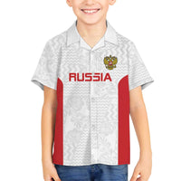 Custom Russia Football Family Matching Off The Shoulder Long Sleeve Dress and Hawaiian Shirt Nashi Parni Khokhloma Style - White - Wonder Print Shop