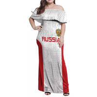 Custom Russia Football Family Matching Off Shoulder Maxi Dress and Hawaiian Shirt Nashi Parni Khokhloma Style - White - Wonder Print Shop