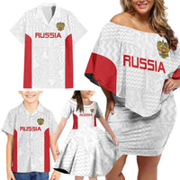 Custom Russia Football Family Matching Off Shoulder Short Dress and Hawaiian Shirt Nashi Parni Khokhloma Style - White - Wonder Print Shop