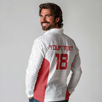 Custom Russia Football Long Sleeve Polo Shirt Nashi Parni Khokhloma Style - White - Wonder Print Shop