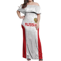 Custom Russia Football Off Shoulder Maxi Dress Nashi Parni Khokhloma Style - White - Wonder Print Shop