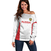 Custom Russia Football Off Shoulder Sweater Nashi Parni Khokhloma Style - White - Wonder Print Shop