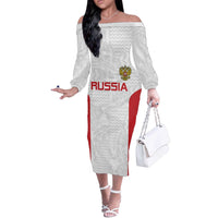 Custom Russia Football Off The Shoulder Long Sleeve Dress Nashi Parni Khokhloma Style - White - Wonder Print Shop