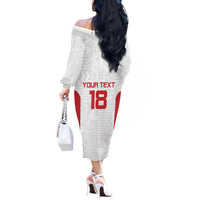 Custom Russia Football Off The Shoulder Long Sleeve Dress Nashi Parni Khokhloma Style - White - Wonder Print Shop
