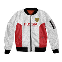 Custom Russia Football Sleeve Zip Bomber Jacket Nashi Parni Khokhloma Style - White - Wonder Print Shop