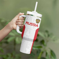 Custom Russia Football Tumbler With Handle Nashi Parni Khokhloma Style - White - Wonder Print Shop