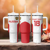 Custom Russia Football Tumbler With Handle Nashi Parni Khokhloma Style - White - Wonder Print Shop