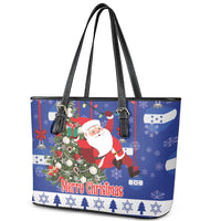 Honduras Santa Claus Christmas Leather Tote Bag Christmas Tree With Flag Background - Wonder Print Shop