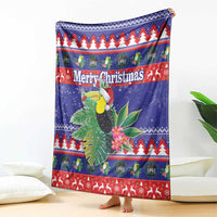 Belize Keel-billed Toucan Bird Christmas Blanket Feliz Navidad With Knitted Christmas Pattern
