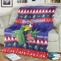 Belize Keel-billed Toucan Bird Christmas Blanket Feliz Navidad With Knitted Christmas Pattern
