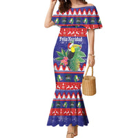 Belize Keel-billed Toucan Bird Christmas Family Matching Mermaid Dress and Hawaiian Shirt Feliz Navidad With Knitted Christmas Pattern - Wonder Print Shop