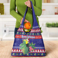 Belize Keel-billed Toucan Bird Christmas Grocery Bag Feliz Navidad With Knitted Christmas Pattern