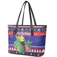 Belize Keel-billed Toucan Bird Christmas Leather Tote Bag Feliz Navidad With Knitted Christmas Pattern - Wonder Print Shop