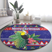 Belize Keel-billed Toucan Bird Christmas Round Carpet Feliz Navidad With Knitted Christmas Pattern