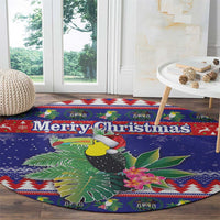 Belize Keel-billed Toucan Bird Christmas Round Carpet Feliz Navidad With Knitted Christmas Pattern