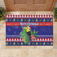 Belize Keel-billed Toucan Bird Christmas Rubber Doormat Feliz Navidad With Knitted Christmas Pattern - Wonder Print Shop
