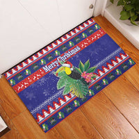 Belize Keel-billed Toucan Bird Christmas Rubber Doormat Feliz Navidad With Knitted Christmas Pattern - Wonder Print Shop