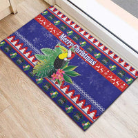 Belize Keel-billed Toucan Bird Christmas Rubber Doormat Feliz Navidad With Knitted Christmas Pattern - Wonder Print Shop