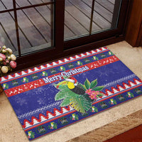 Belize Keel-billed Toucan Bird Christmas Rubber Doormat Feliz Navidad With Knitted Christmas Pattern - Wonder Print Shop
