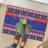 Belize Keel-billed Toucan Bird Christmas Rubber Doormat Feliz Navidad With Knitted Christmas Pattern - Wonder Print Shop