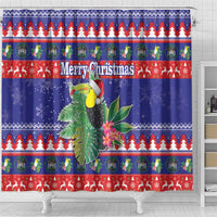 Belize Keel-billed Toucan Bird Christmas Shower Curtain Feliz Navidad With Knitted Christmas Pattern