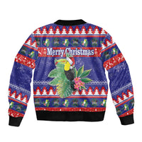 Belize Keel-billed Toucan Bird Christmas Sleeve Zip Bomber Jacket Feliz Navidad With Knitted Christmas Pattern - Wonder Print Shop