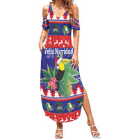Belize Keel-billed Toucan Bird Christmas Summer Maxi Dress Feliz Navidad With Knitted Christmas Pattern - Wonder Print Shop