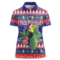 Belize Keel-billed Toucan Bird Christmas Women Polo Shirt Feliz Navidad With Knitted Christmas Pattern - Wonder Print Shop