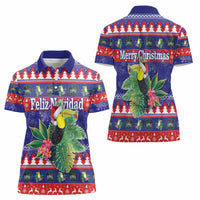 Belize Keel-billed Toucan Bird Christmas Women Polo Shirt Feliz Navidad With Knitted Christmas Pattern - Wonder Print Shop