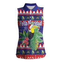 Belize Keel-billed Toucan Bird Christmas Women Sleeveless Polo Shirt Feliz Navidad With Knitted Christmas Pattern - Wonder Print Shop